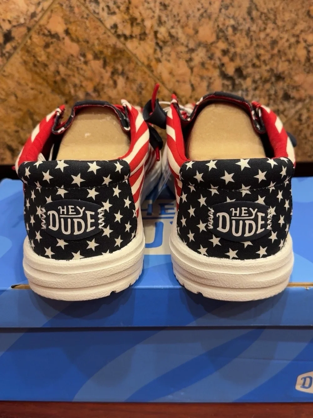 Hey Dude Mens Slip-On Sneakers in Red, White & Blue Stars & Stripes